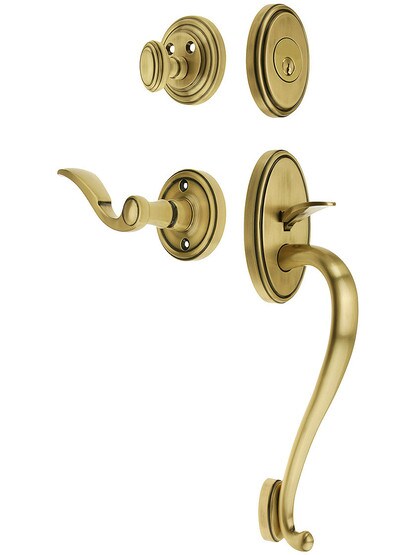 Georgetown Entry Lock Set in Antique Brass Finish with Right-Handed Bellagio Lever and